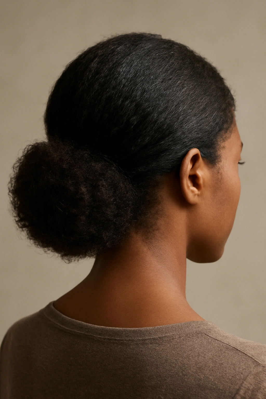 10 Elegant Low Bun Styles for Black Women to Try 6 Voluminous puffed low bun at the nape showing curl texture