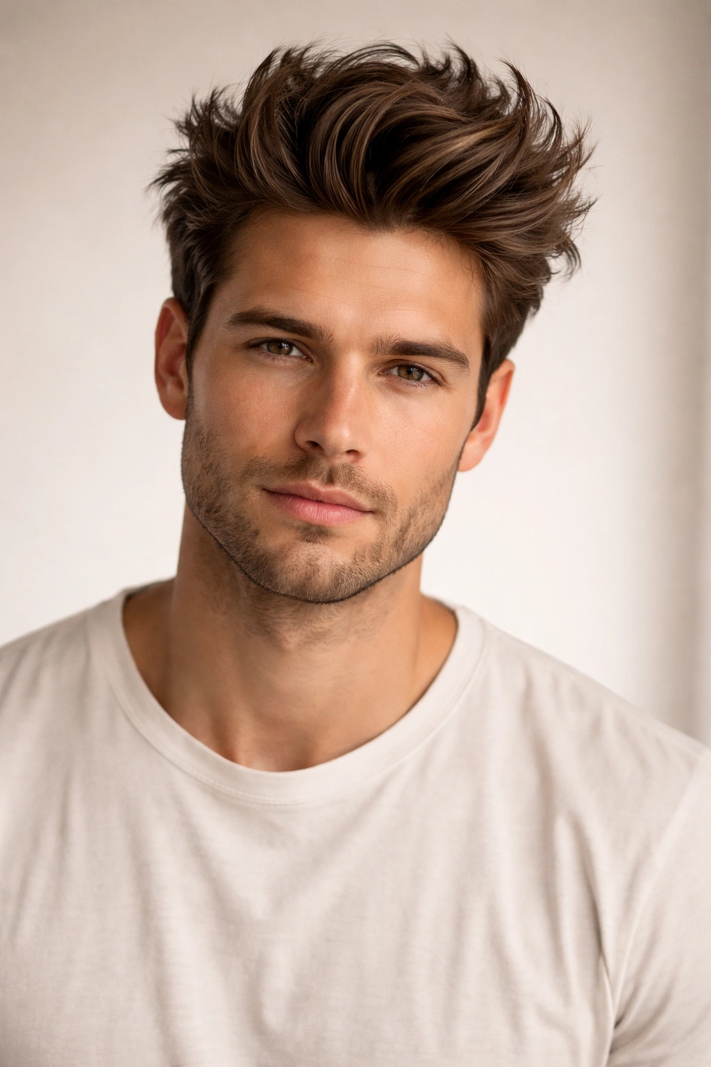 Male model with textured quiff hairstyle