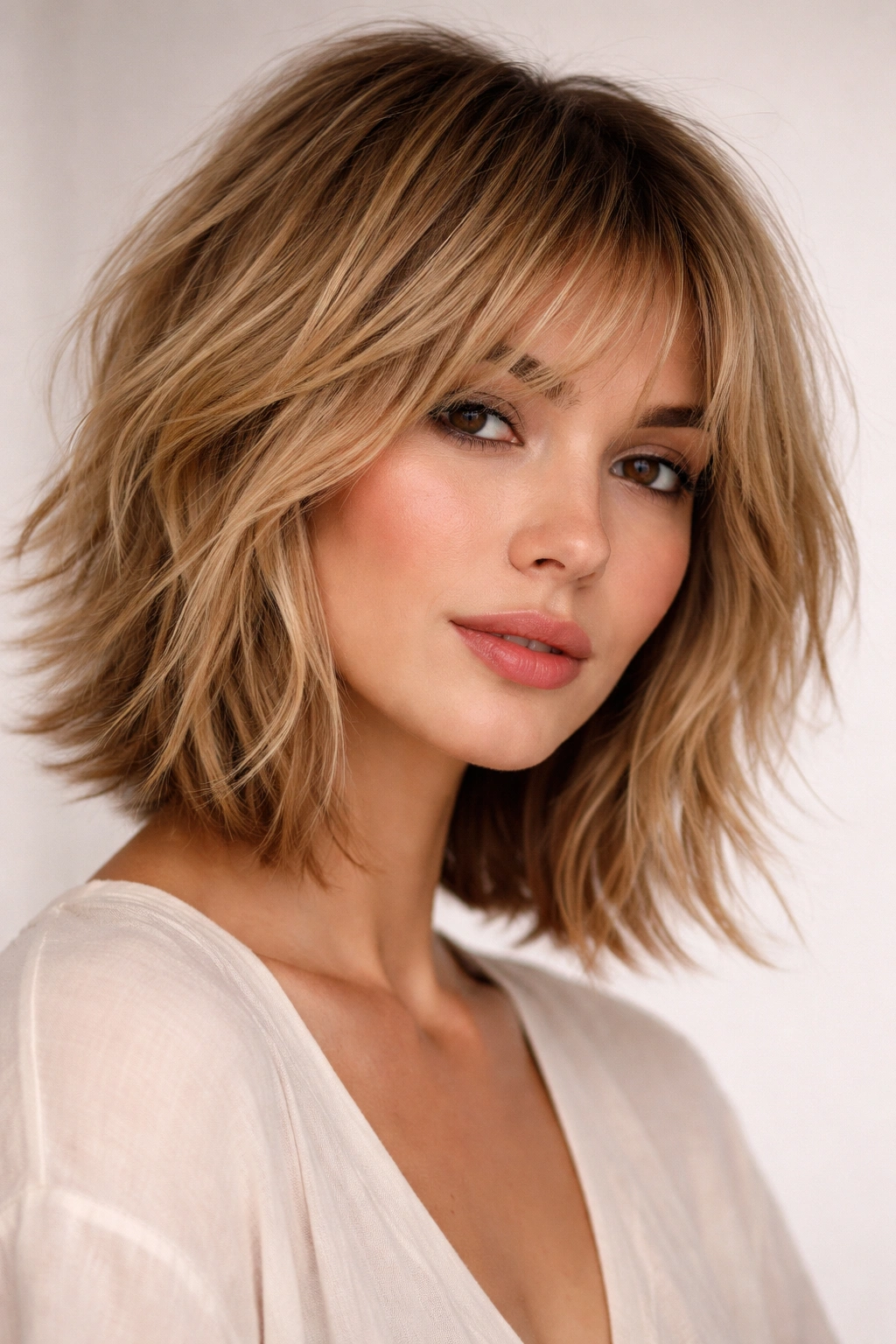 Textured shag bob with choppy, layered ends and movement