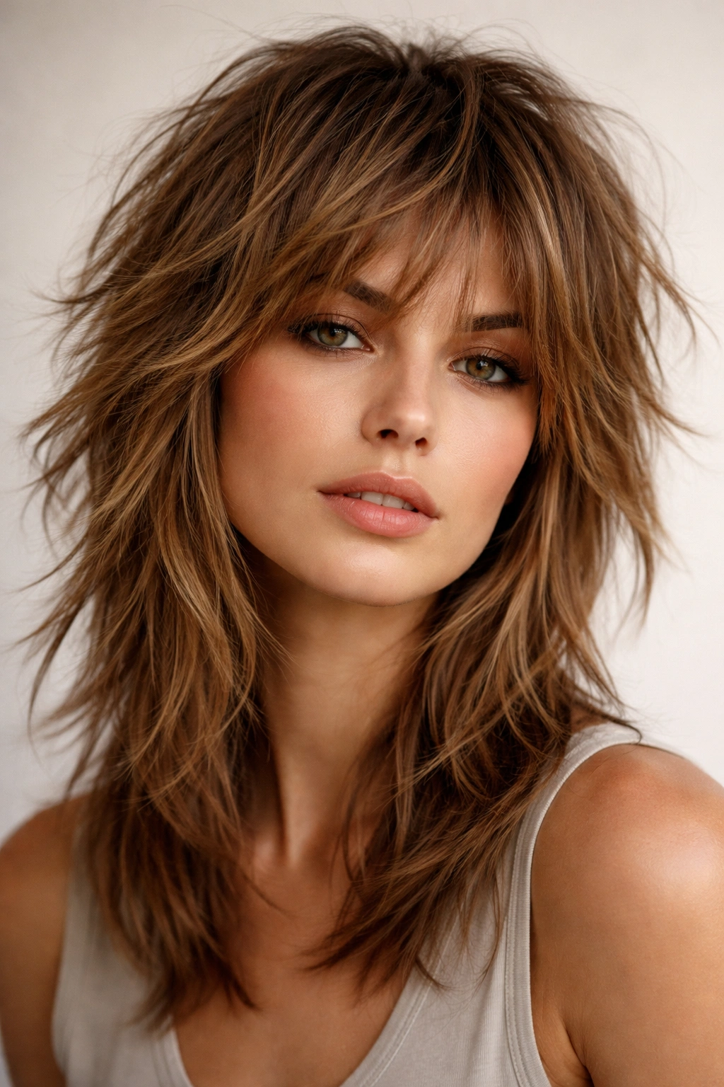 15 Medium Shag Styles That Are Easy To Keep Up 1 Close-up of a textured choppy shag with jagged layers around face