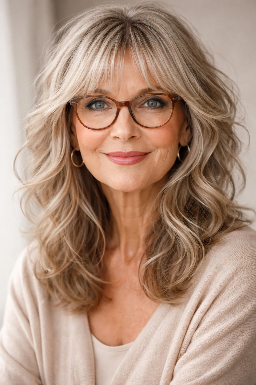 Textured shag with curtain bangs and face-framing layers