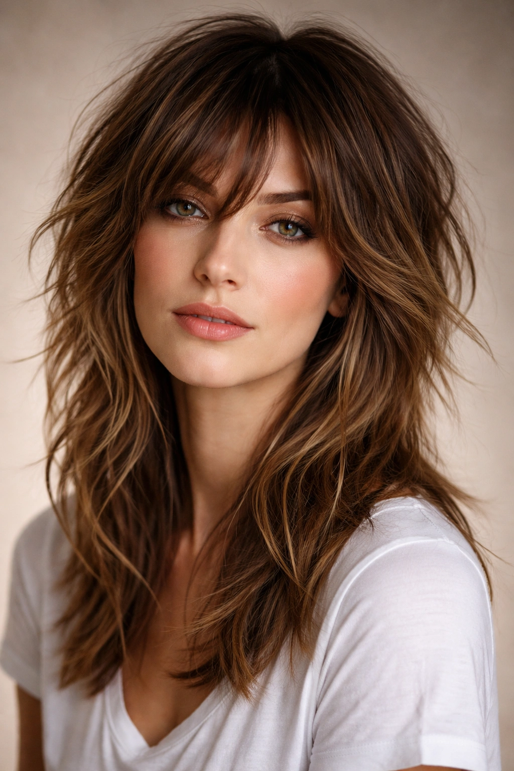 Textured shag cut with cheekbone-height layers and movement