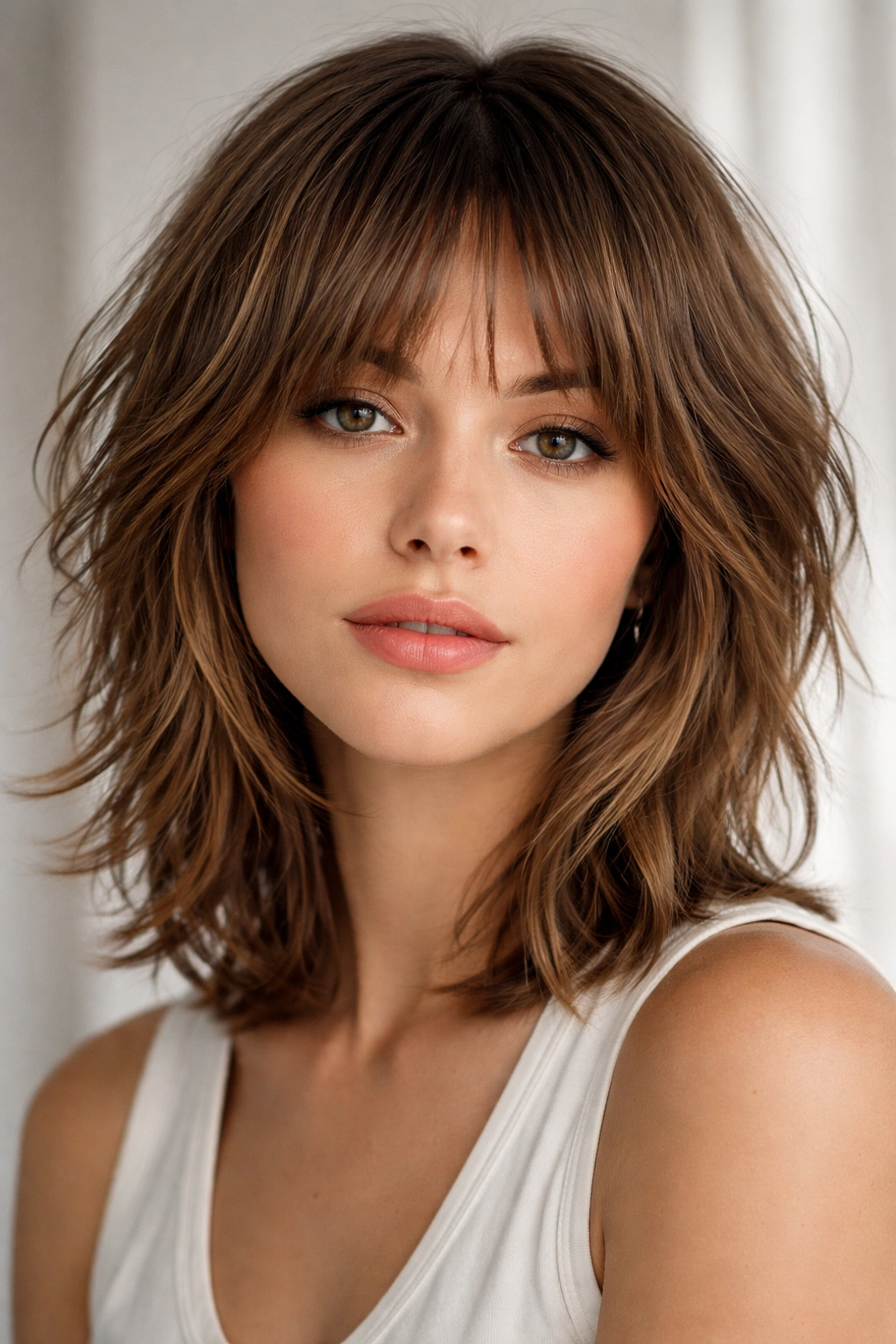 Textured shag hairstyle with choppy layers and movement
