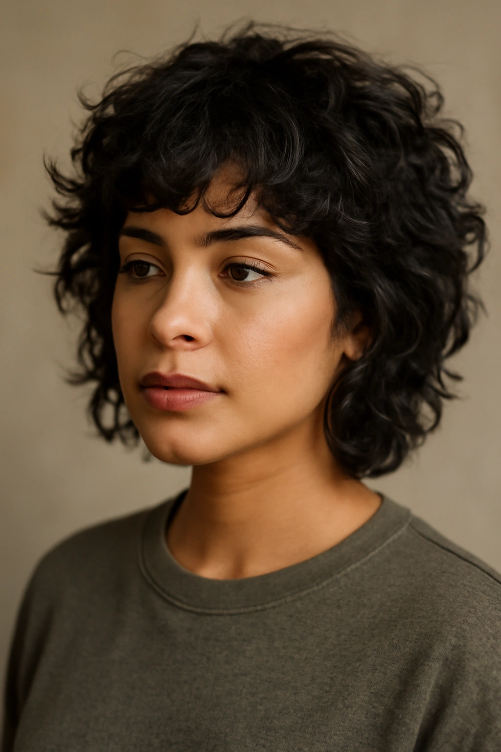 12 Short Haircuts Latina Women Are Asking For Now 3 Latina woman with textured shag showing multidimensional layers and curls