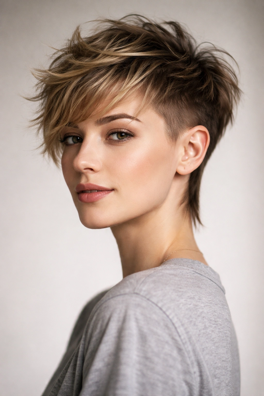 25 Short Haircuts Matched To Your Face Shape 14 Profile of an oblong-faced model with a textured shag undercut