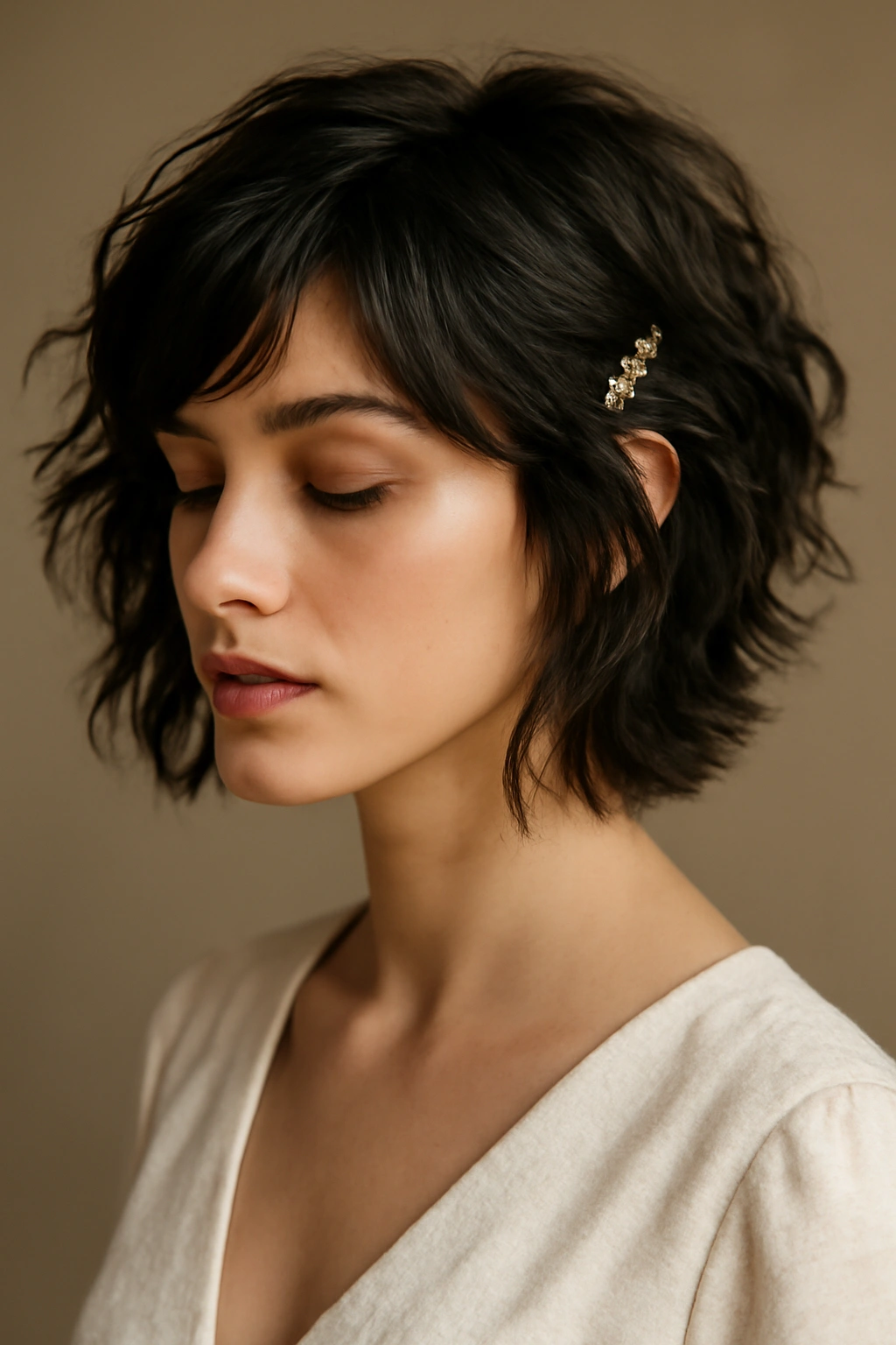 25 Wedding Hairstyles From Pixie Cuts to Long Waves 3 Textured shag hairstyle with face-framing layers