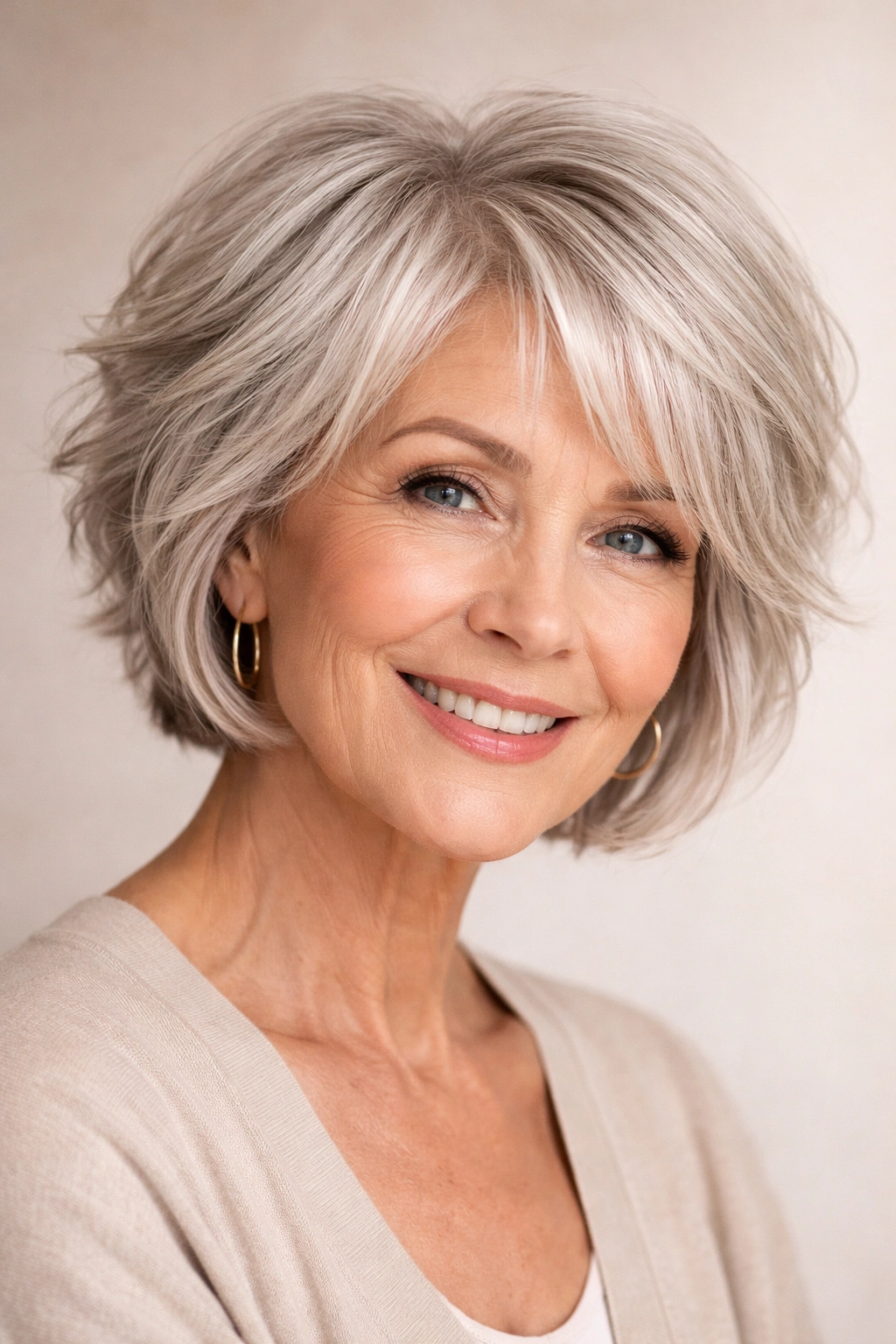 Close-up of a textured short bob with choppy layers