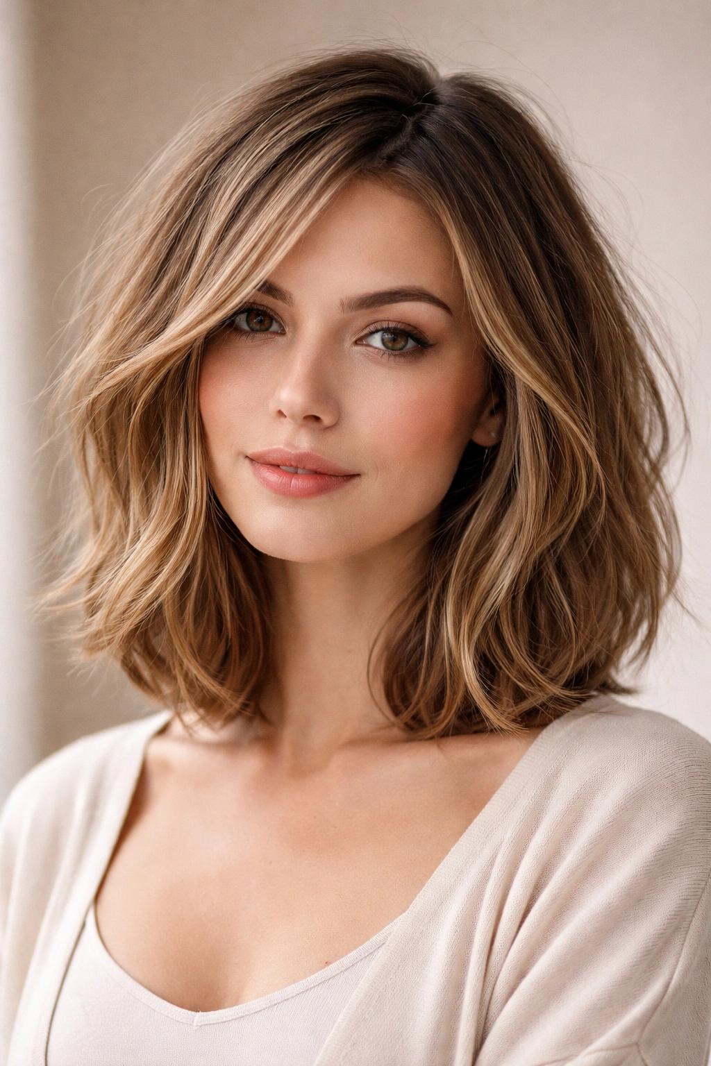 12 Hairstyles That Beautifully Balance A Long Face 11 Textured shoulder-length bob with soft layers and movement
