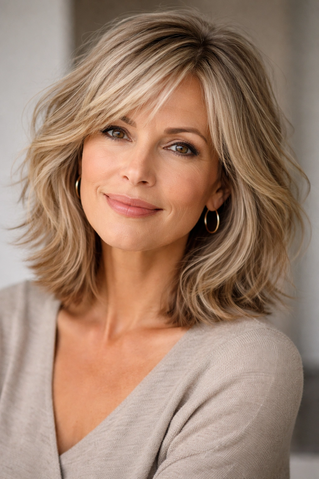 15 Youthful Haircuts That Flatter Older Women 9 Close-up of shoulder-length textured cut with choppy layers
