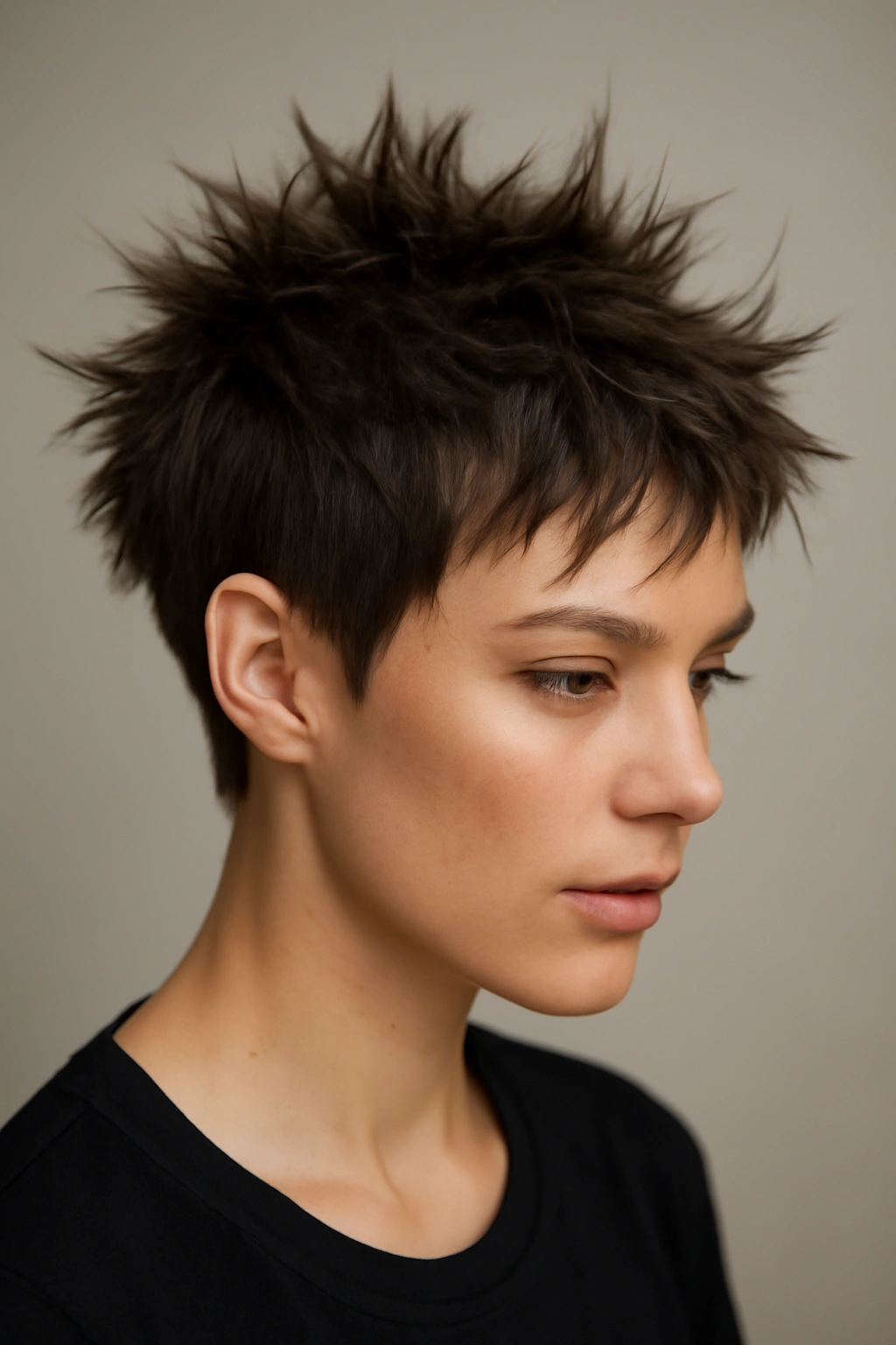 12 Edgy Short Haircuts for Women Who Love Bold Hair 10 Close-up of The Textured Spiky Cut hairstyle with short choppy layers spiking upward