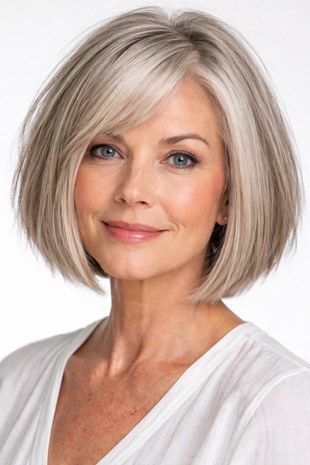 Blunt chin-length straight bob with texture and volume