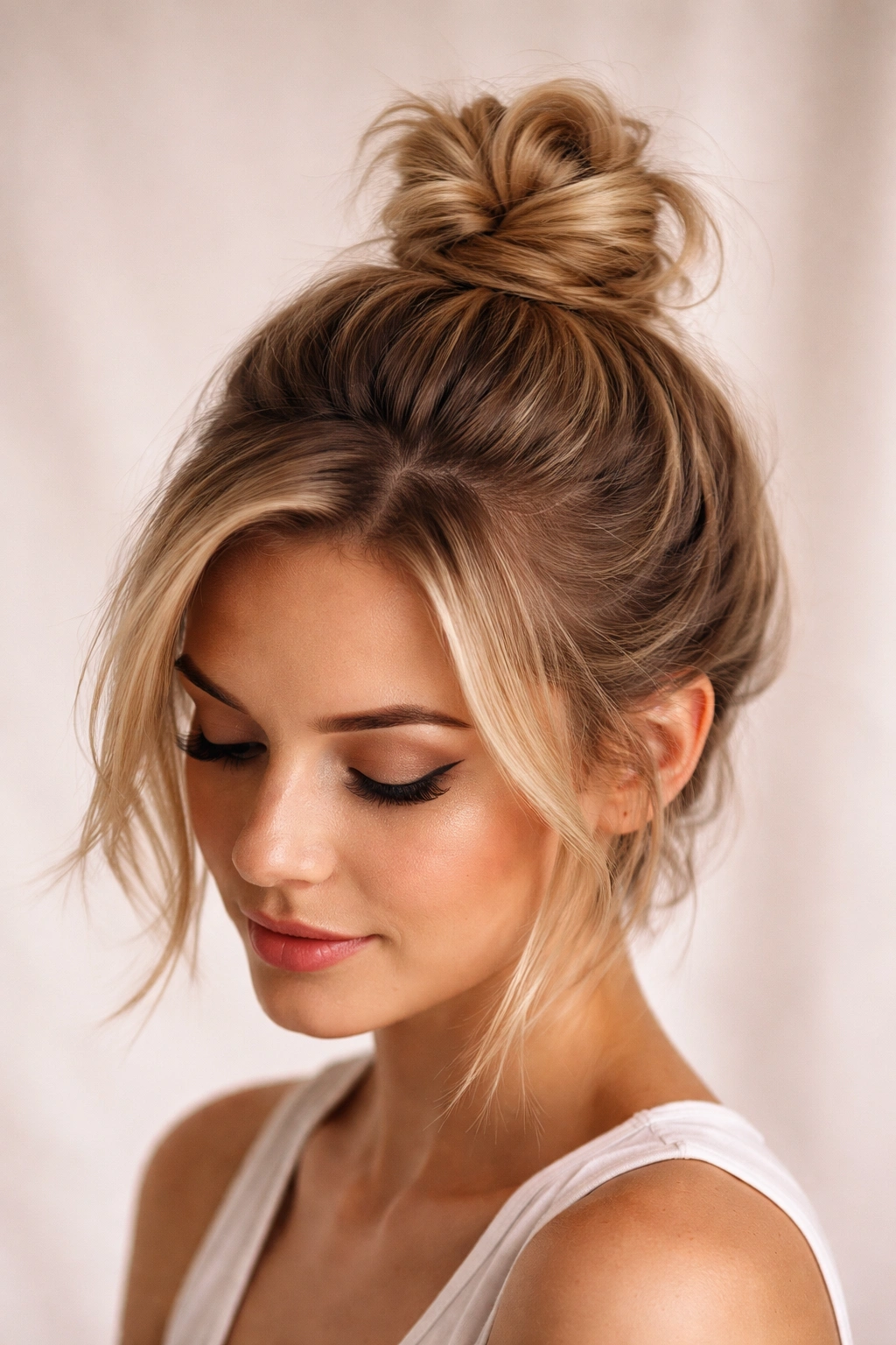 Close-up of Textured Top Knot on crown of short hair