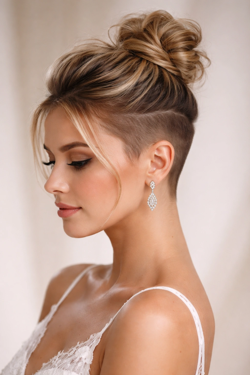 Textured top knot on short-sides hairstyle