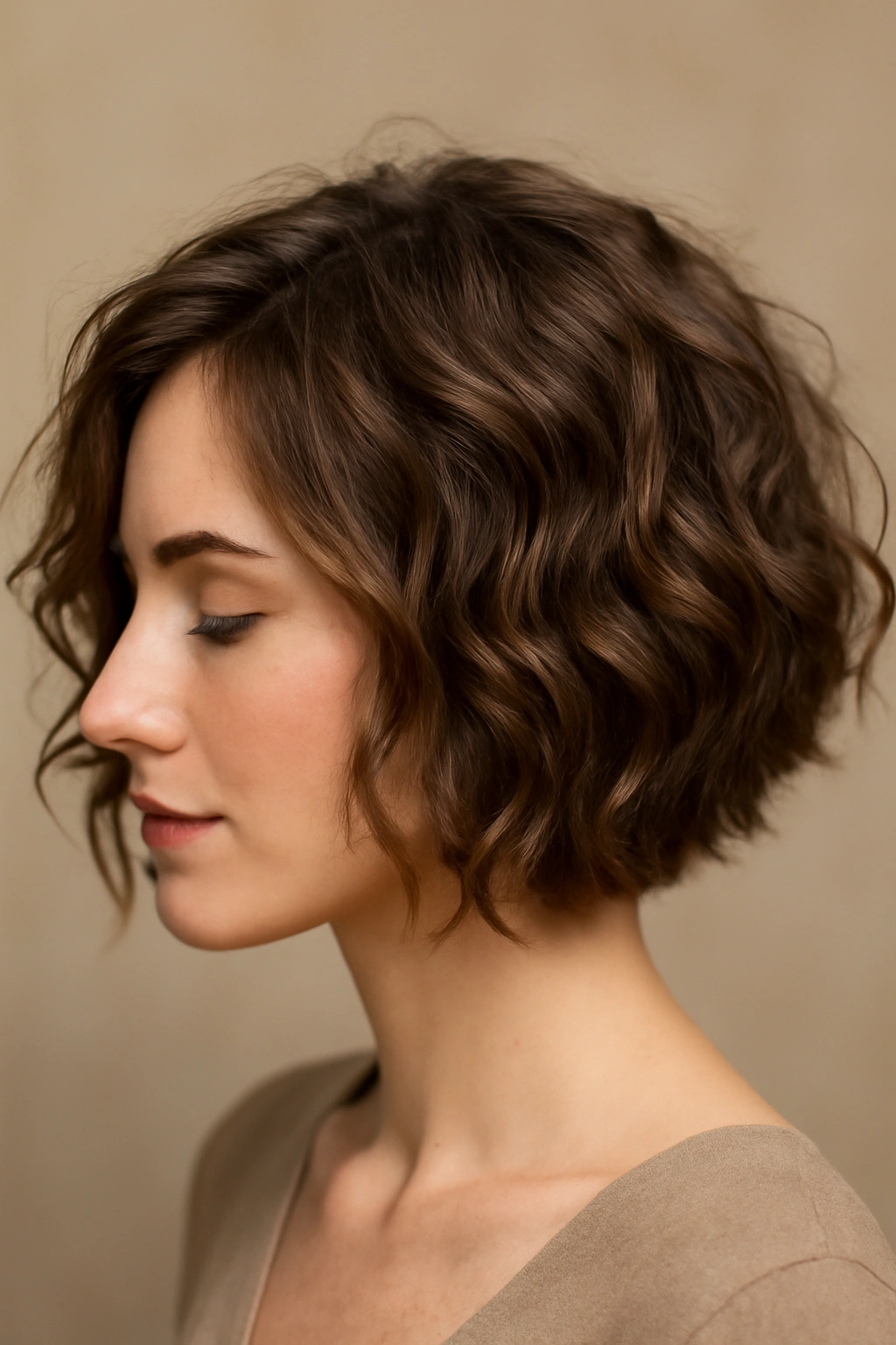 12 Bridesmaid Hairstyles That Flatter Short Hair 2 Close-up of short hair with textured, loose waves catching light.