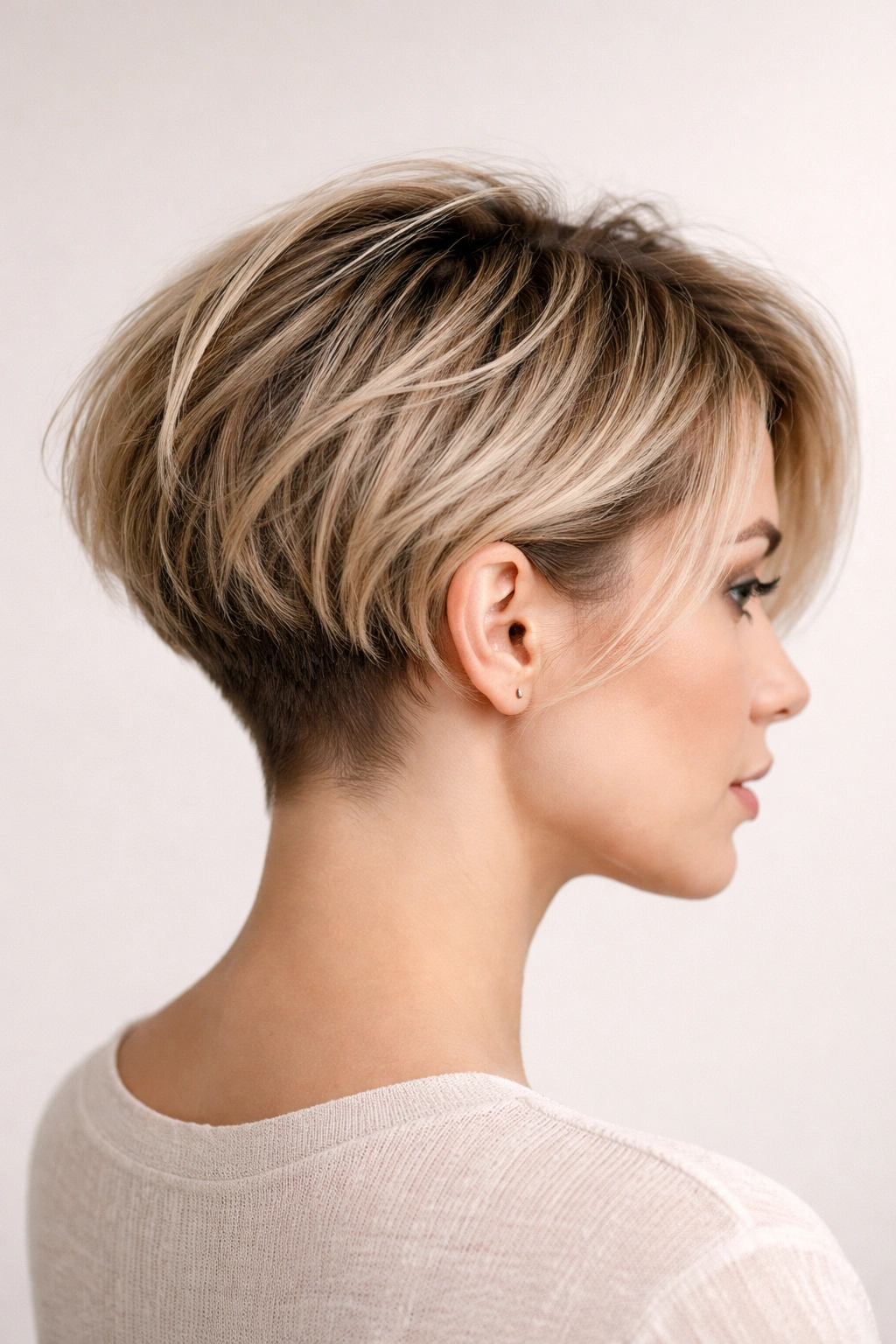 Textured undercut bob with a longer top and tapered sides