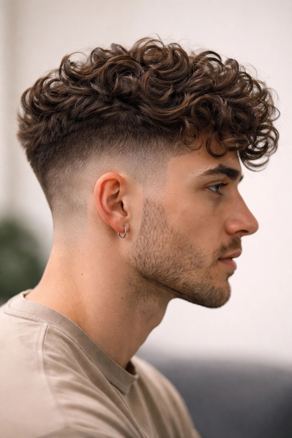12 Short Curly Looks Suited To Every Curl Type 6 Side profile of a person with shaved undercut and textured top