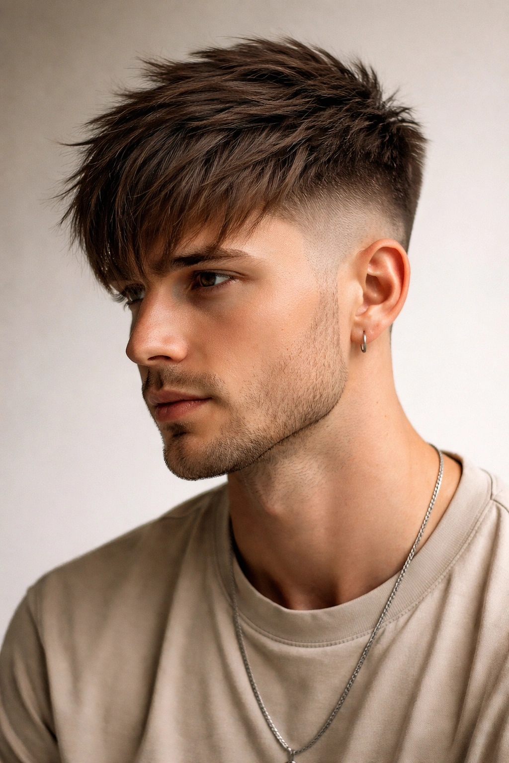 12 Short Haircuts That Work Around Cowlicks 10 Textured undercut with longer fringe showing choppy layers