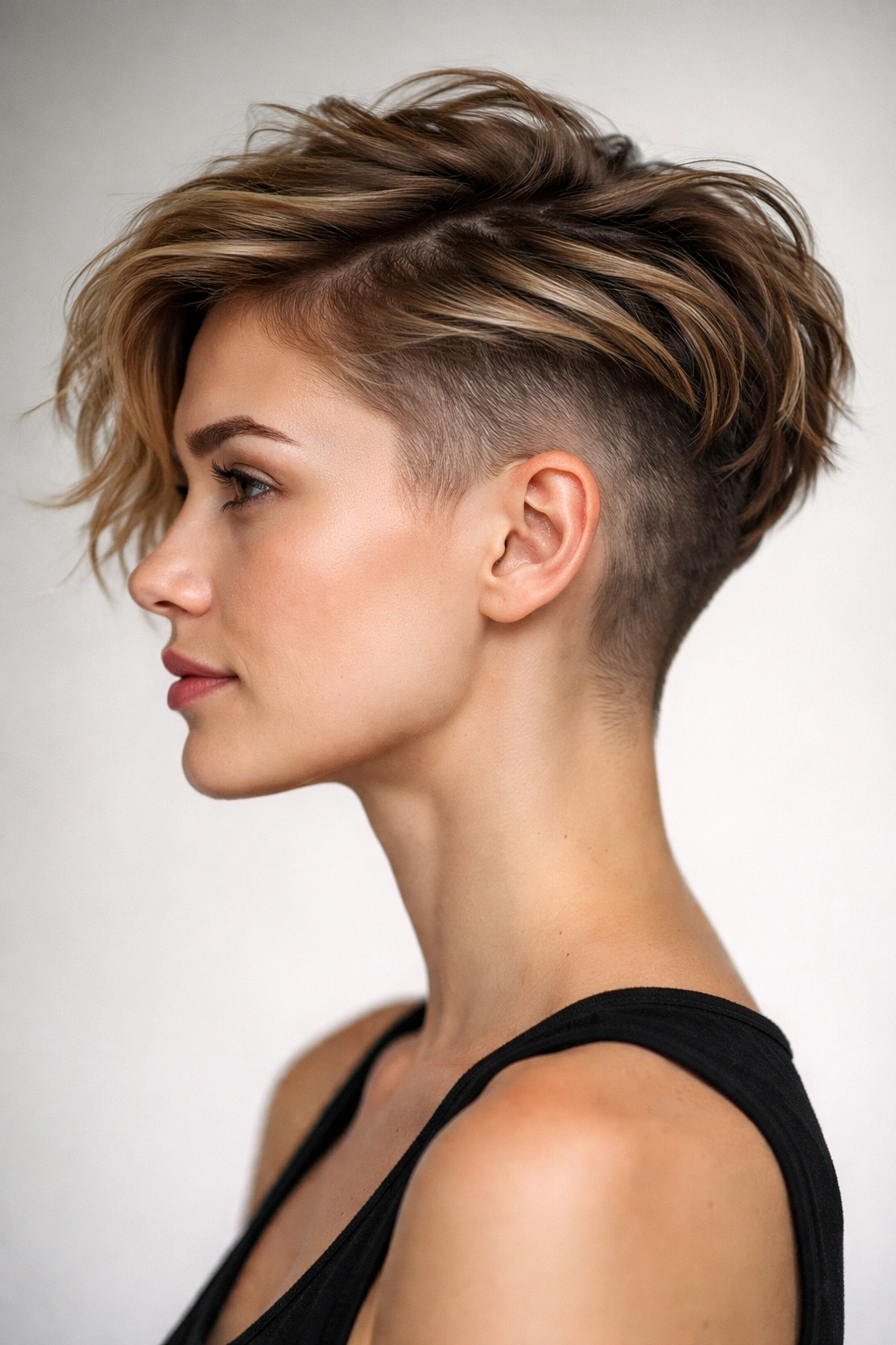 Portrait of textured undercut with grown-out shave showing a soft transition