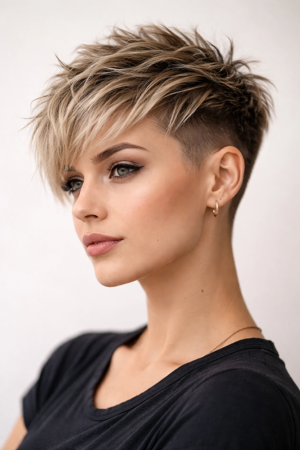 10 Edgy Short Haircuts That Work On Fine Hair 1 Close-up portrait of a textured crop with an undercut, highlighting top layers and shaved sides
