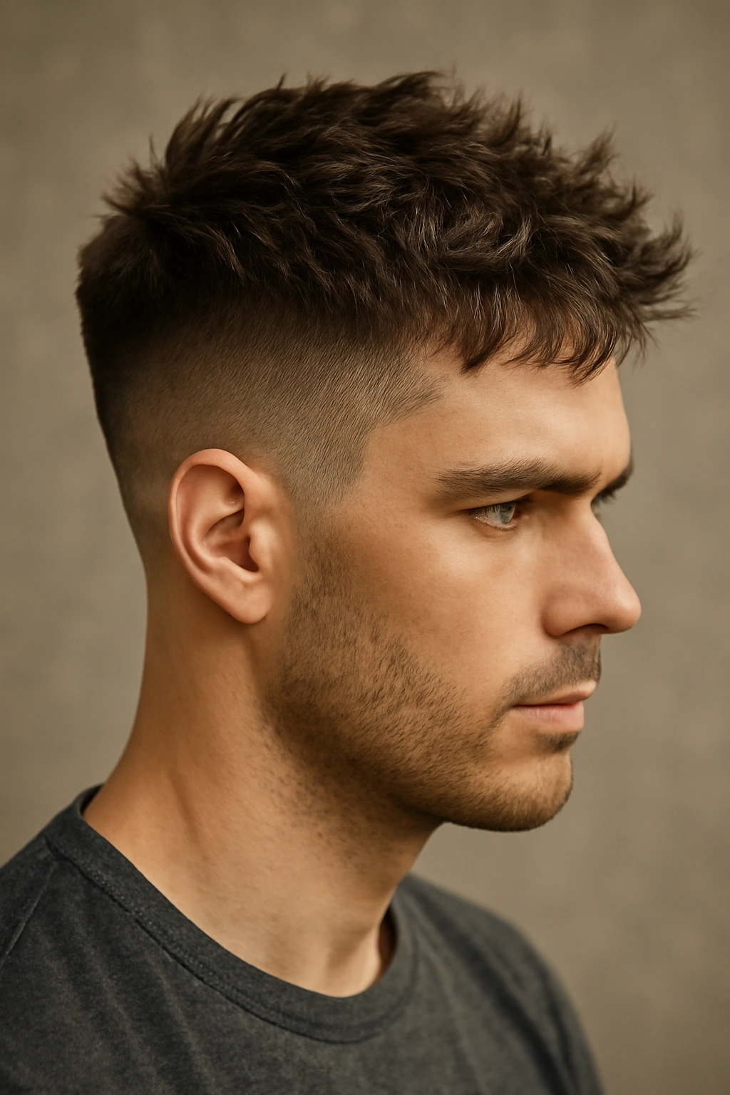 12 Wash and Go Haircuts for Busy Mornings 11 Portrait showing very short sides and longer textured top with choppy layers