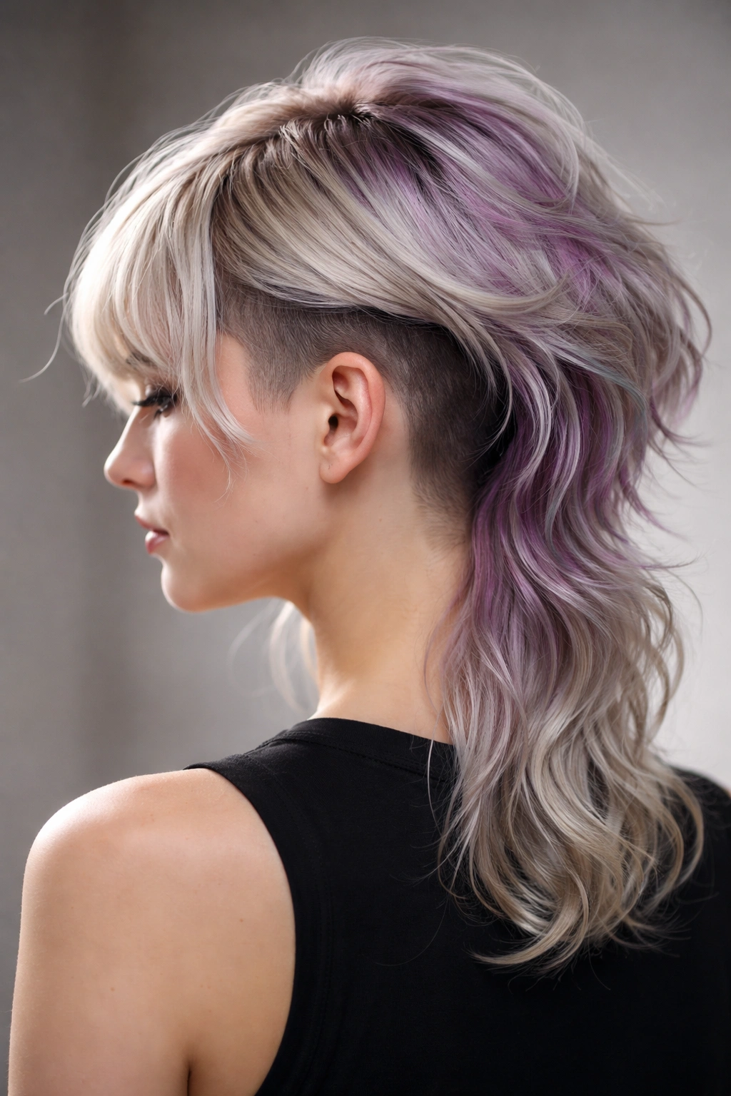 Jellyfish haircut with a textured top and visible undercut in profile