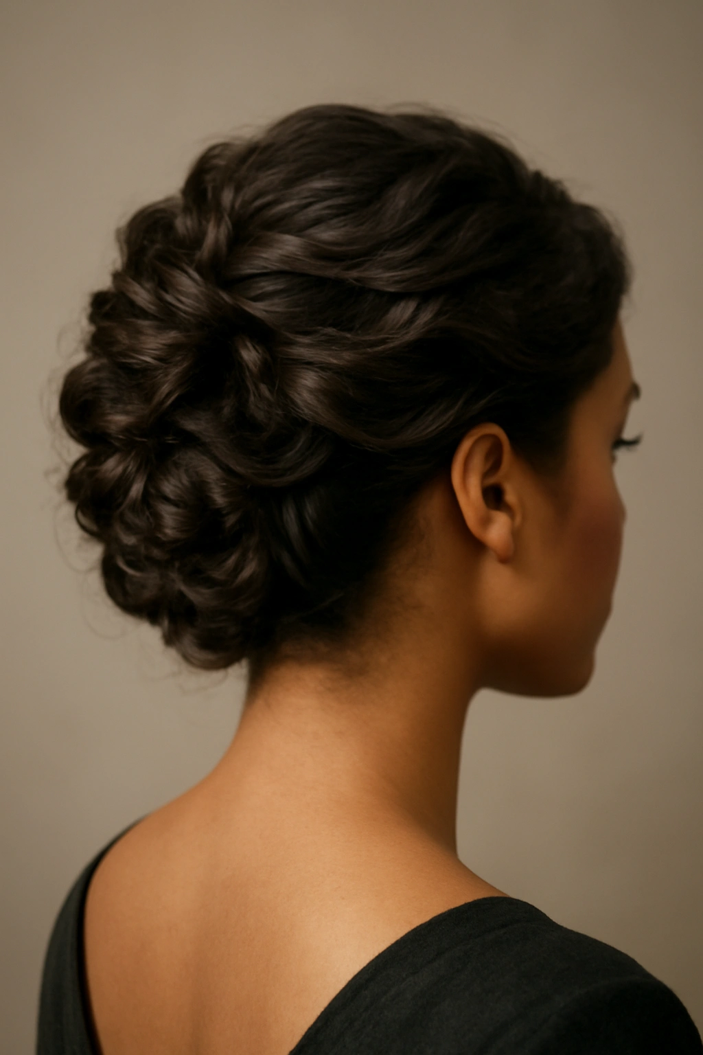8 Sleek Updos for Black Tie and Formal Events 8 Voluminous textured updo with visible waves and curls, crown lift adding dimension.