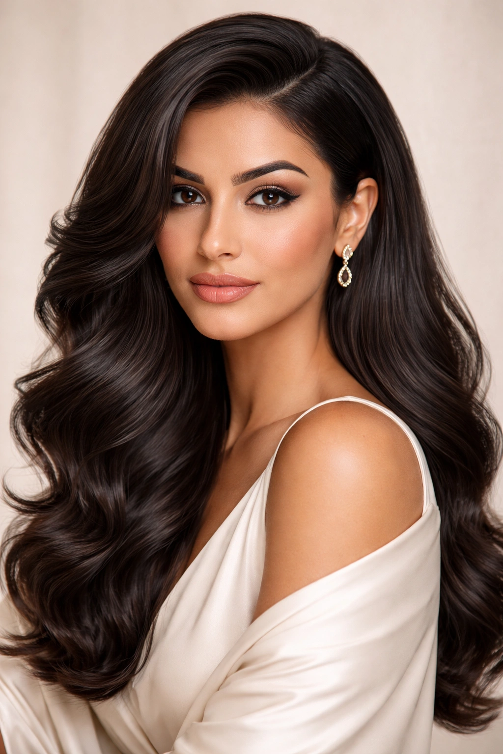 Arab woman textured waves with a deep side part