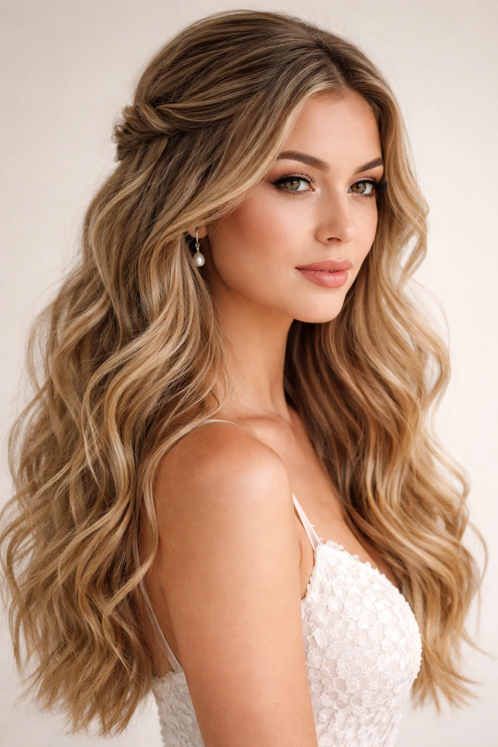 Textured waves with half-up twisted section showing front twists