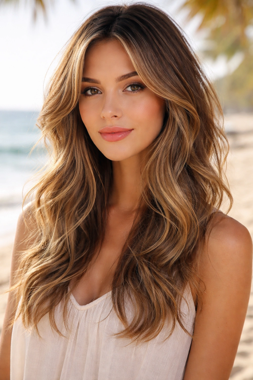 Medium-length hair with textured waves and layered pieces framing the face