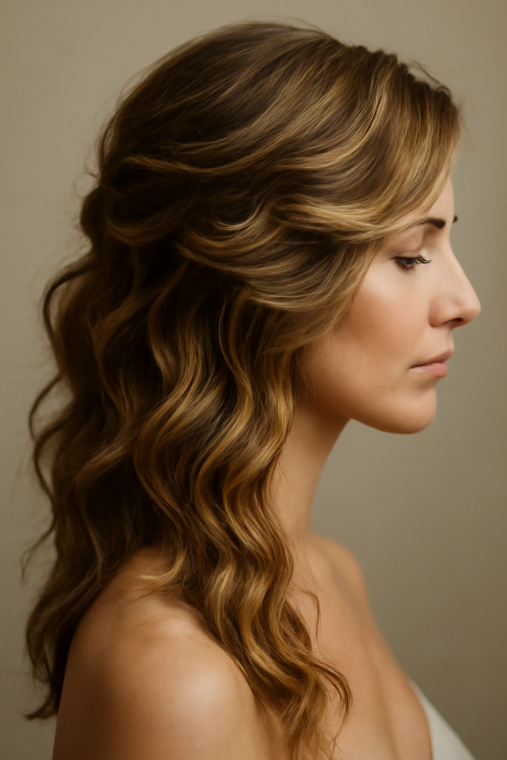 12 Dreamy Wavy Wedding Hairstyles for Every Length 5 Profile view of textured, side-swept bridal waves