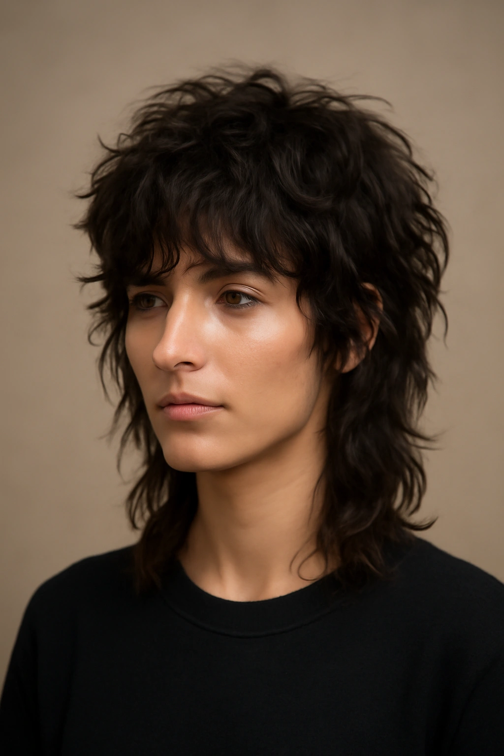Face-forward wolf cut with pronounced crown layers