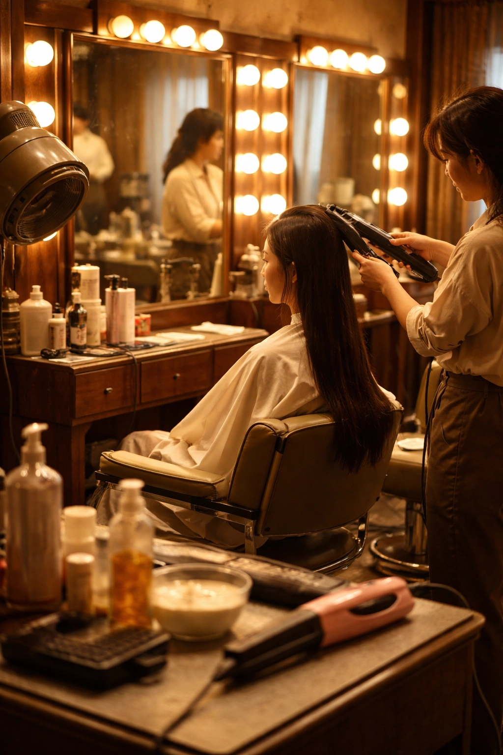 Vintage salon scene illustrating early era of thermal reconditioning.