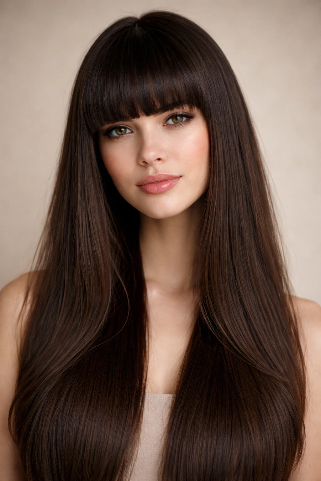Portrait of a person with thick bangs and blunt ends