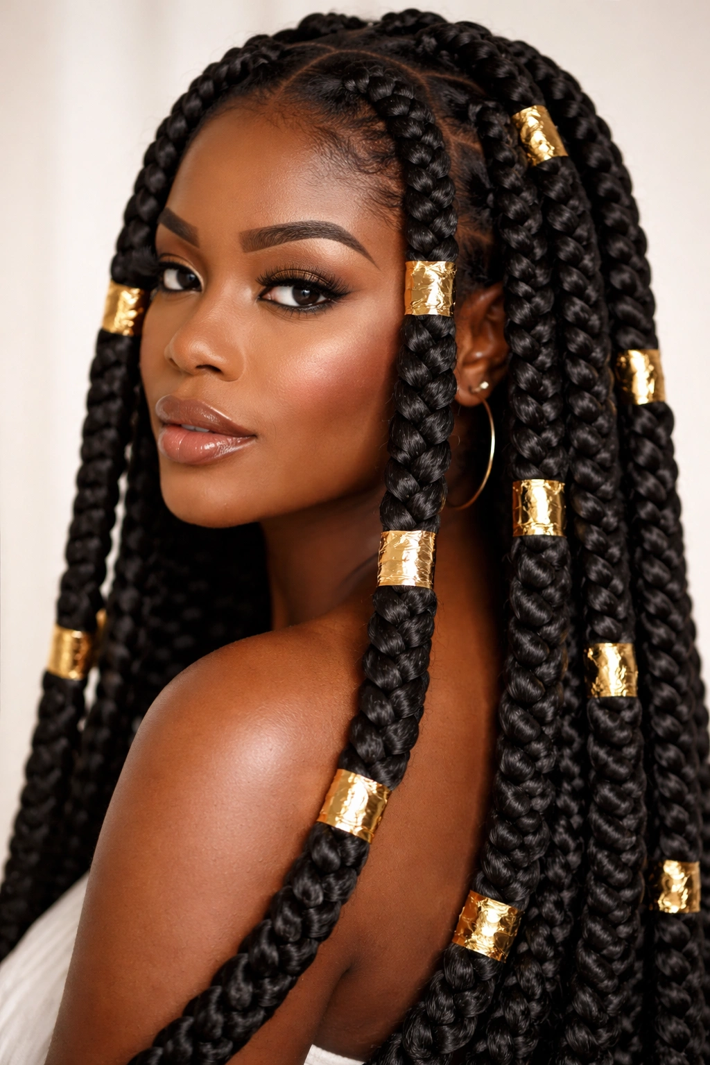 12 Crochet Hairstyles Black Women Are Rocking Now 5 Thick box braids with gold foil wrap