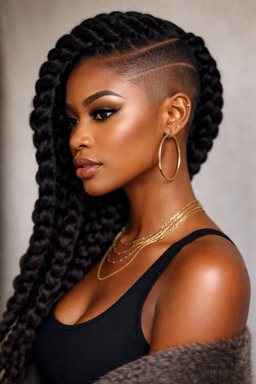 10 Side Part Two Braid Looks Black Women Love 9 Bold thick side braids with a shaved detail on the opposite side