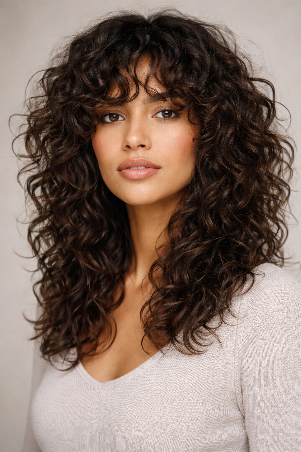 Head-and-shoulders of The Textured Shag for Thick, Curly Hair showing defined curls