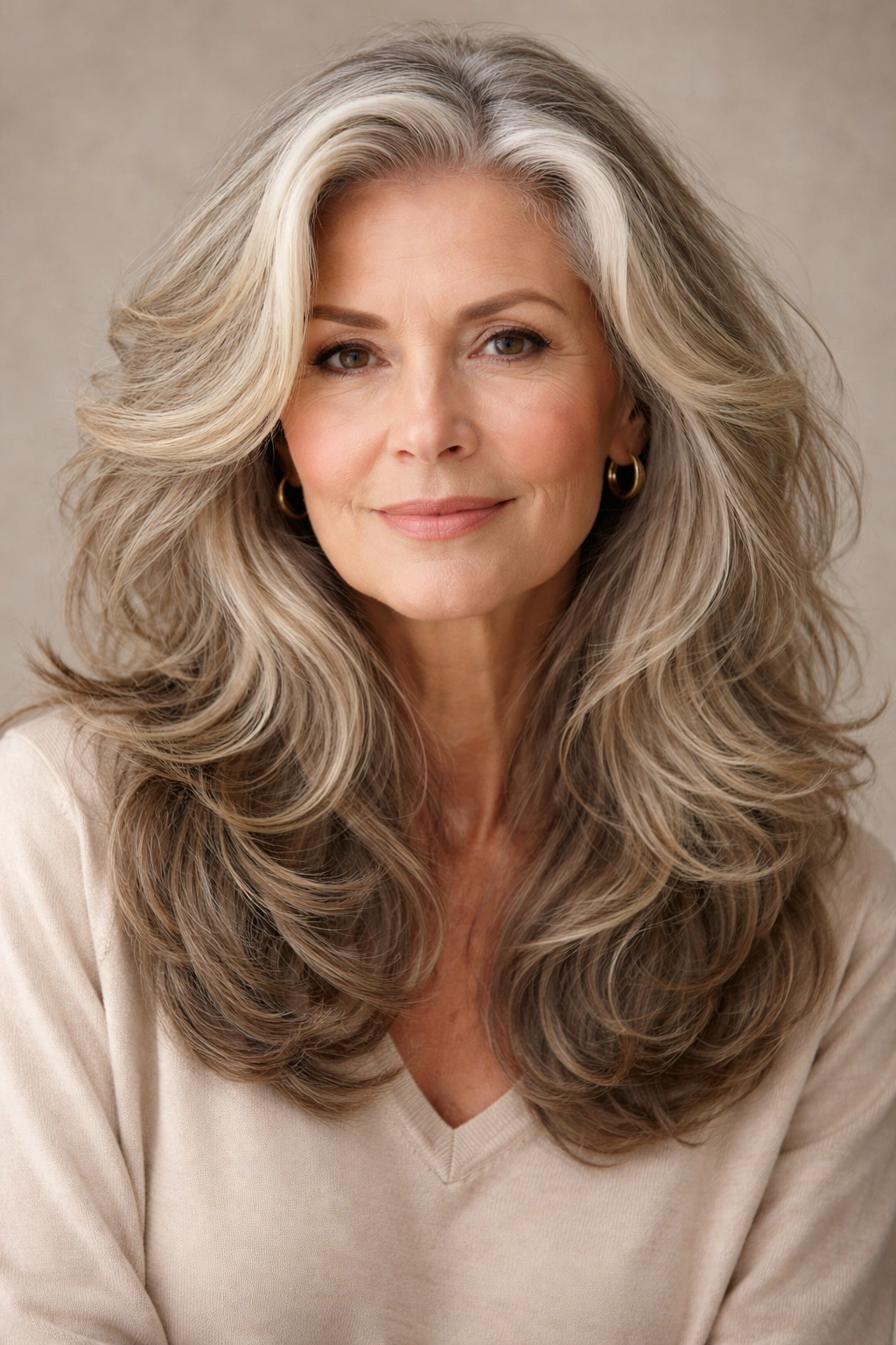 Portrait of a woman with thick hair showing texture and volume