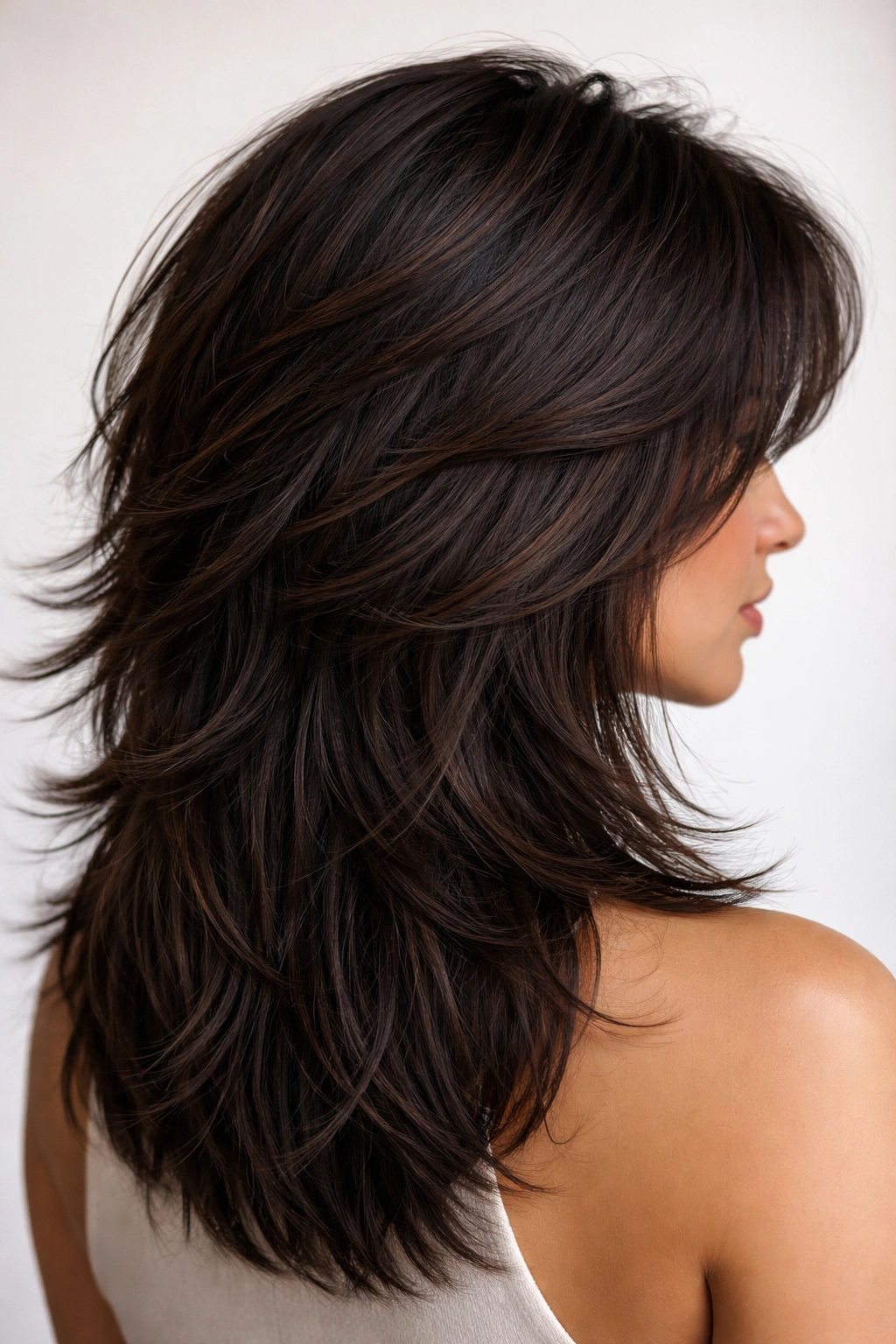 15 Choppy Haircuts That Work On All Hair Types 9 Close-up of thick hair with choppy layers showing crown lift