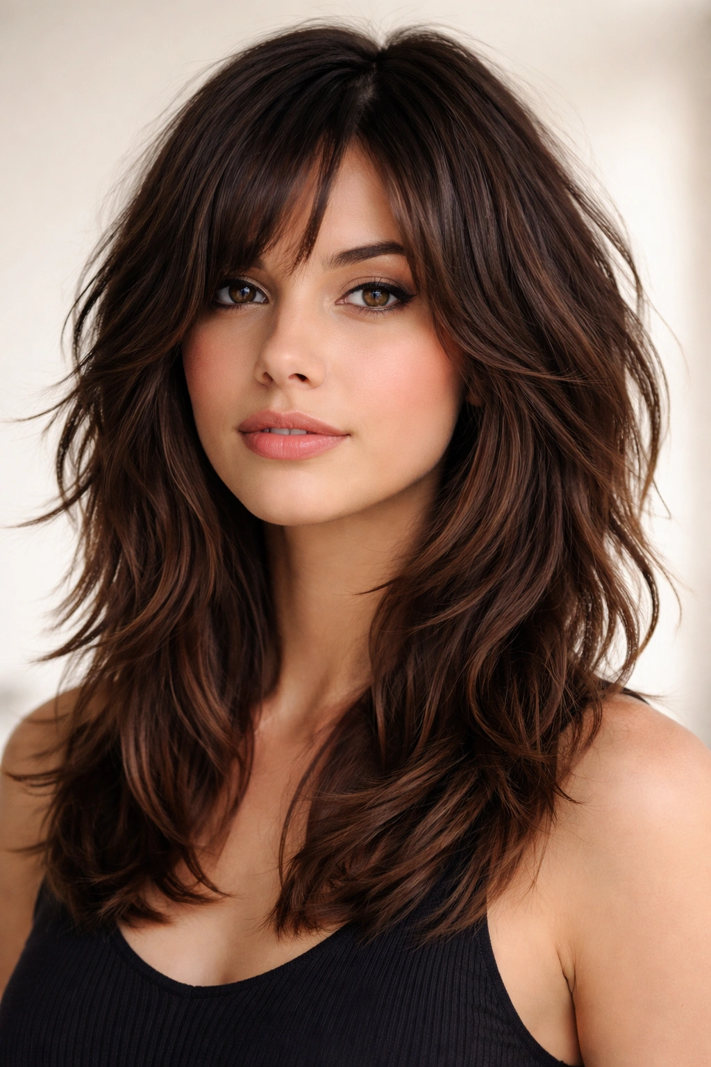 20 Shoulder Length Haircuts By Hair Type 13 Close-up of thick hair showing choppy face-framing layers and volume