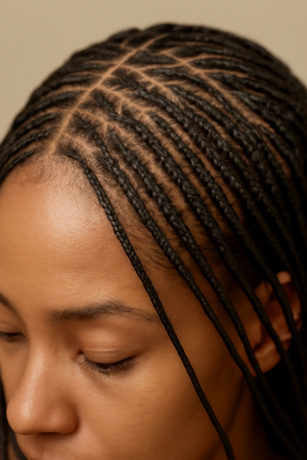 Macro close-up of ultra-thin box braids with precise parting