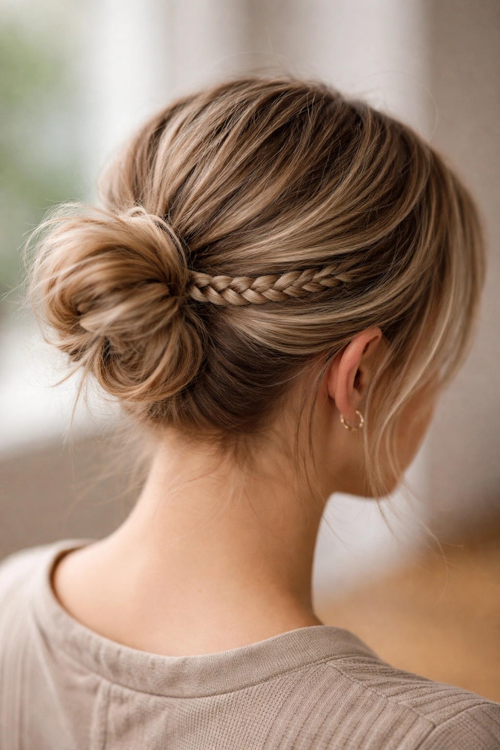 20 Short Braided Hairstyles To Pin Right Now 16 Delicate thin braid wrapped around a bun on short hair.