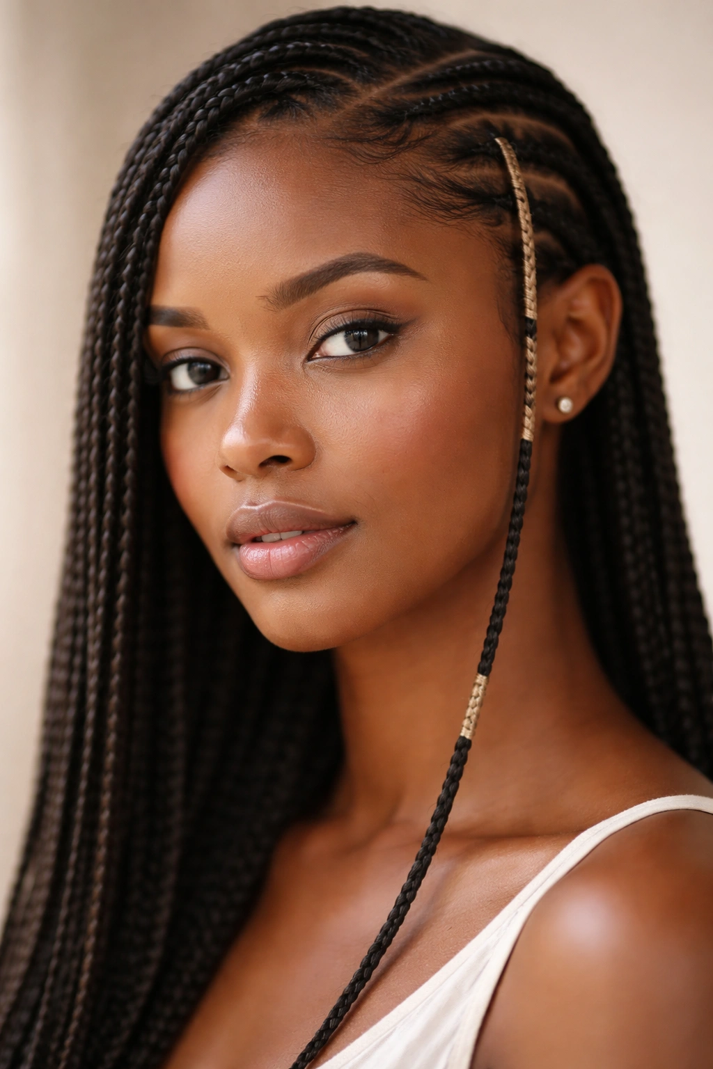 10 Side Part Two Braid Looks Black Women Love 5 Two thin braids with one wrapped in thread along a side part