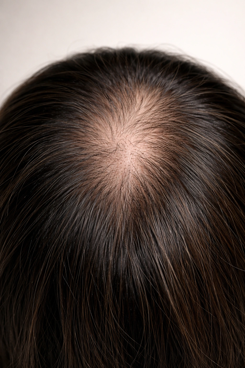 Scalp crown showing thinning hair and reduced density