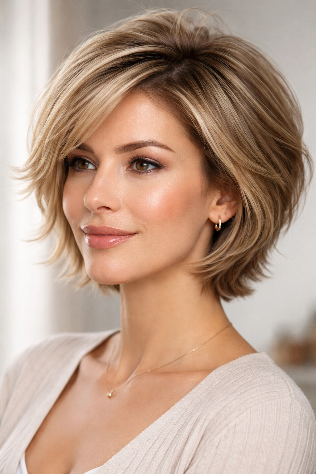 Hair with a short layered bob adding volume for thinning hair