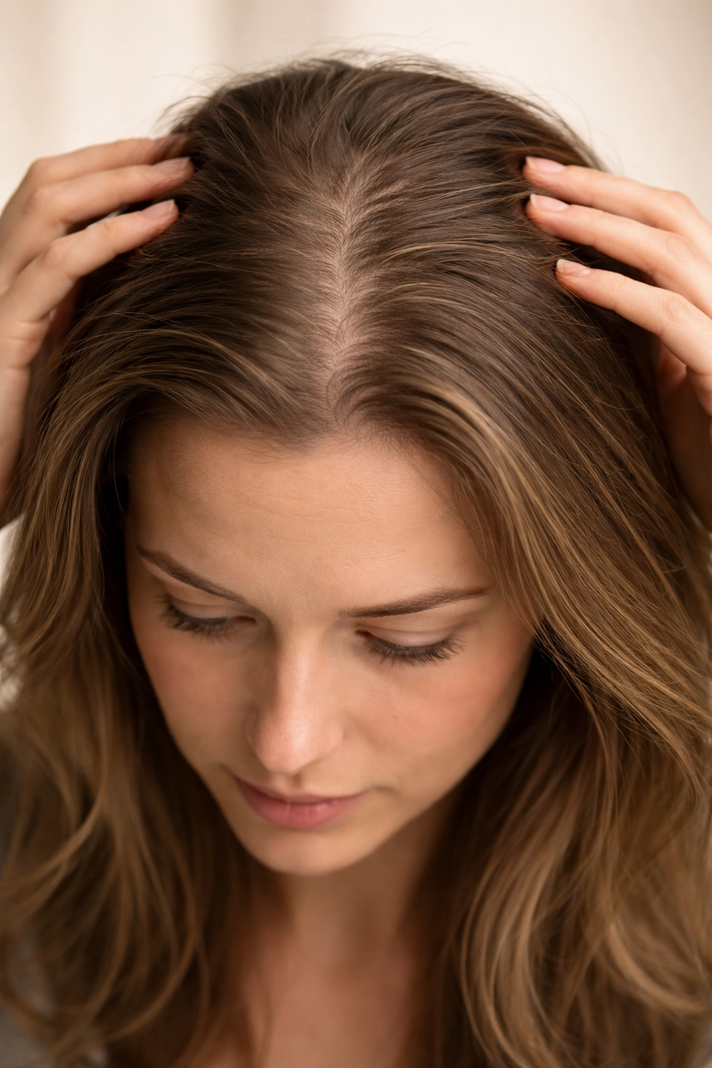 Close-up of thinning hair with visible scalp suggesting final considerations and options