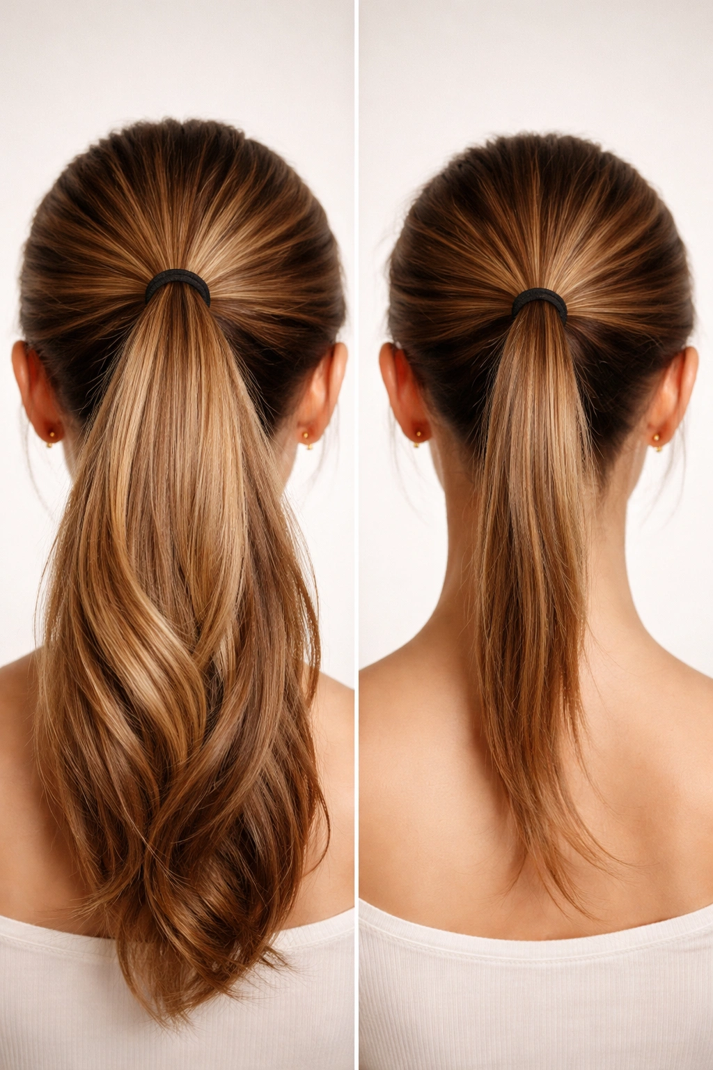 Close-up of a thinner ponytail showing reduced hair density