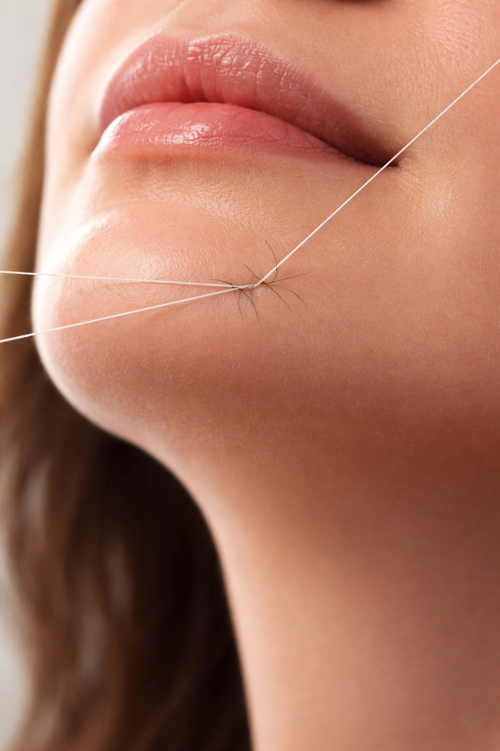 Chin with threading thread visible near hairs