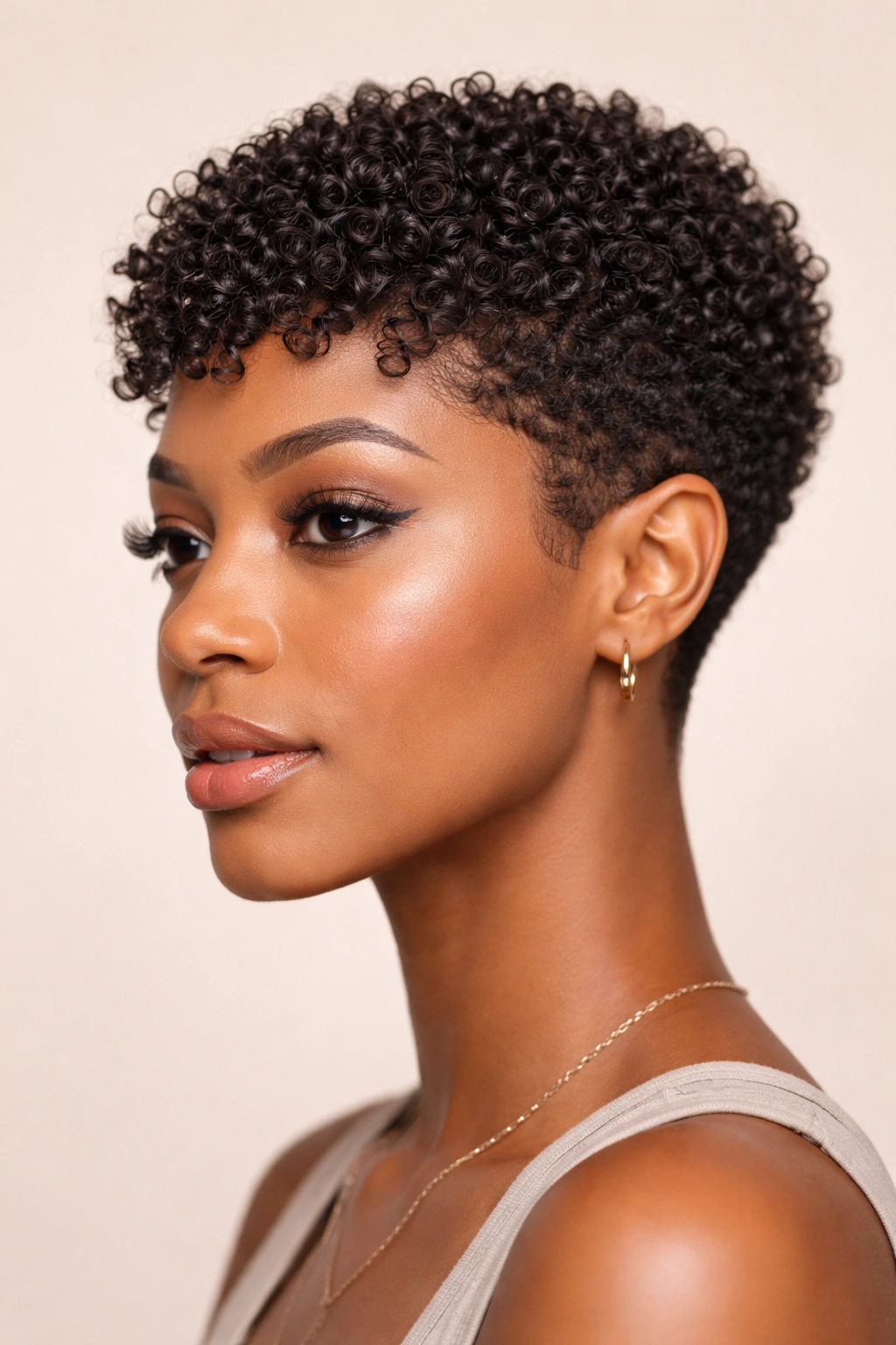22 Curly Haircuts That Hold Their Shape All Day 3 Close-up of a tight coil pixie cut with defined curls