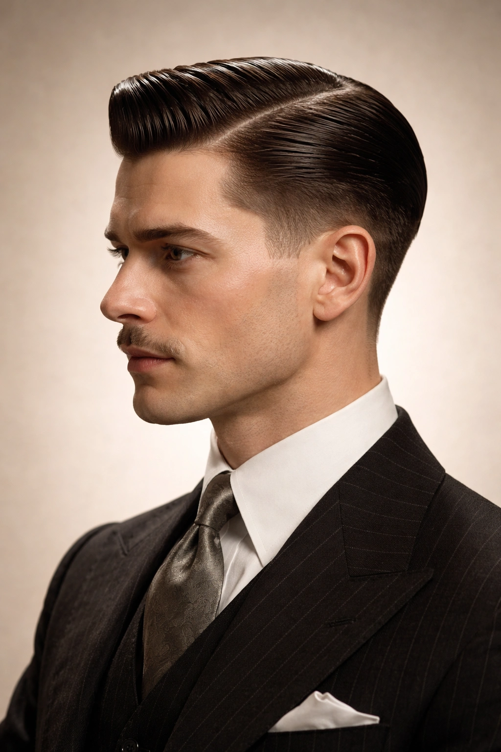 Bust silhouette with timeless 1920s hairstyle, sharp profile