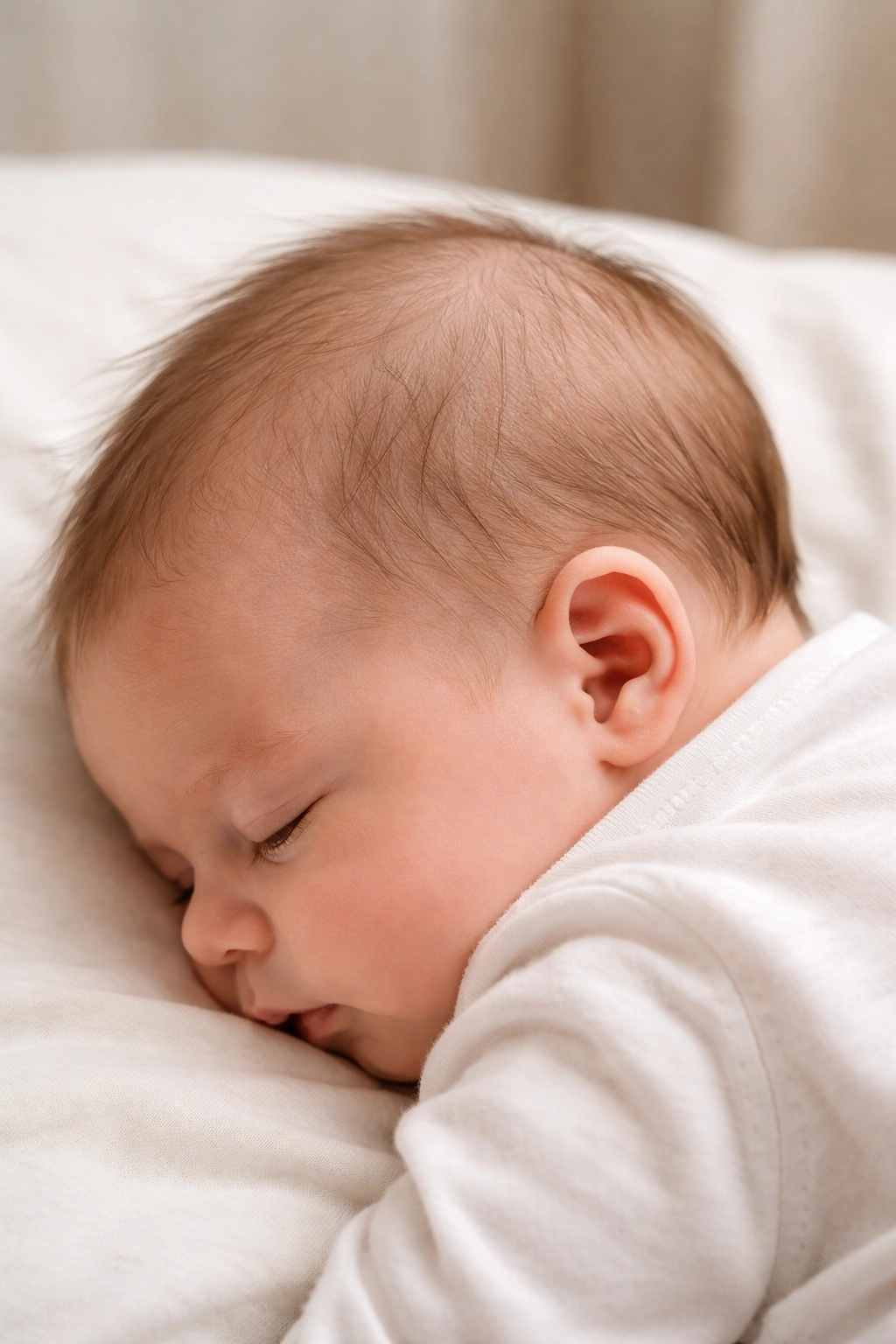 Newborn side profile showing mild crown thinning